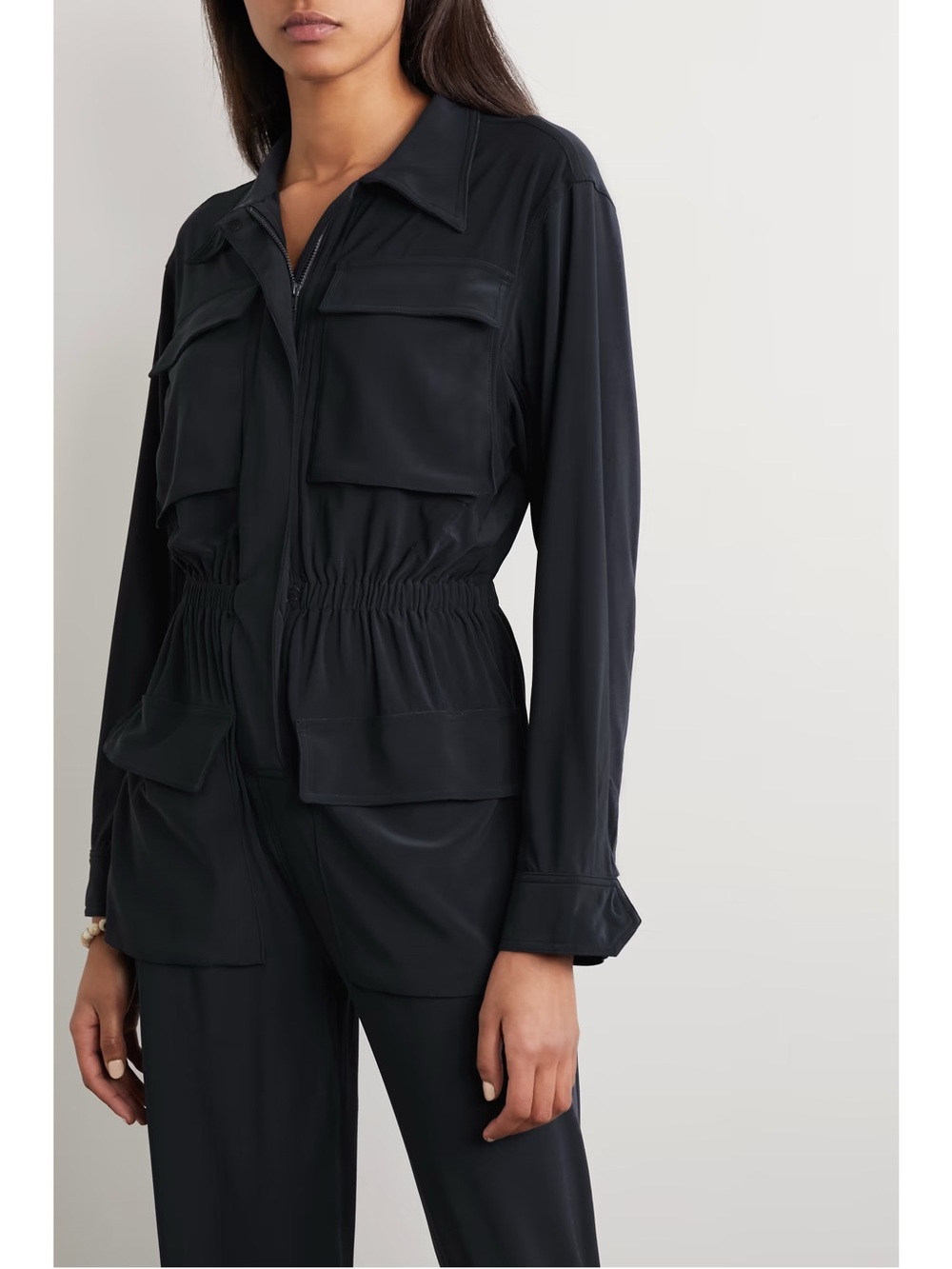 Norma Kamali turtle cargo jumpsuit Black Utility Zip-Front Jacket size M - Picture 2 of 14